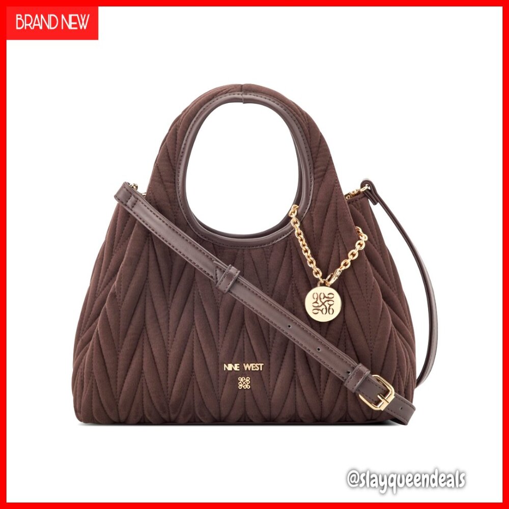 Faux Suede Quilted Crossbody Bag with Top Handle and Lining